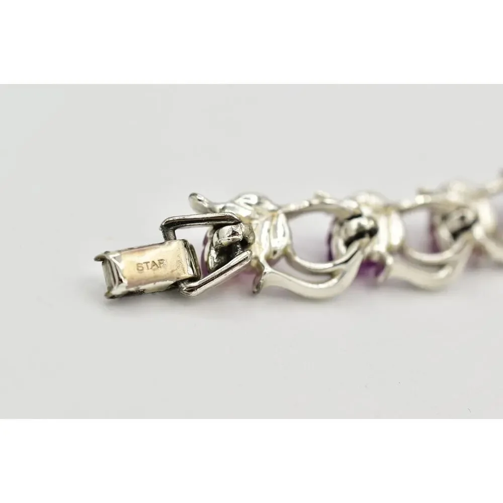 Star Vintage Choker Bracelet Purple Lucite Leaf Silver Chunky Signed 1940s BinAW
